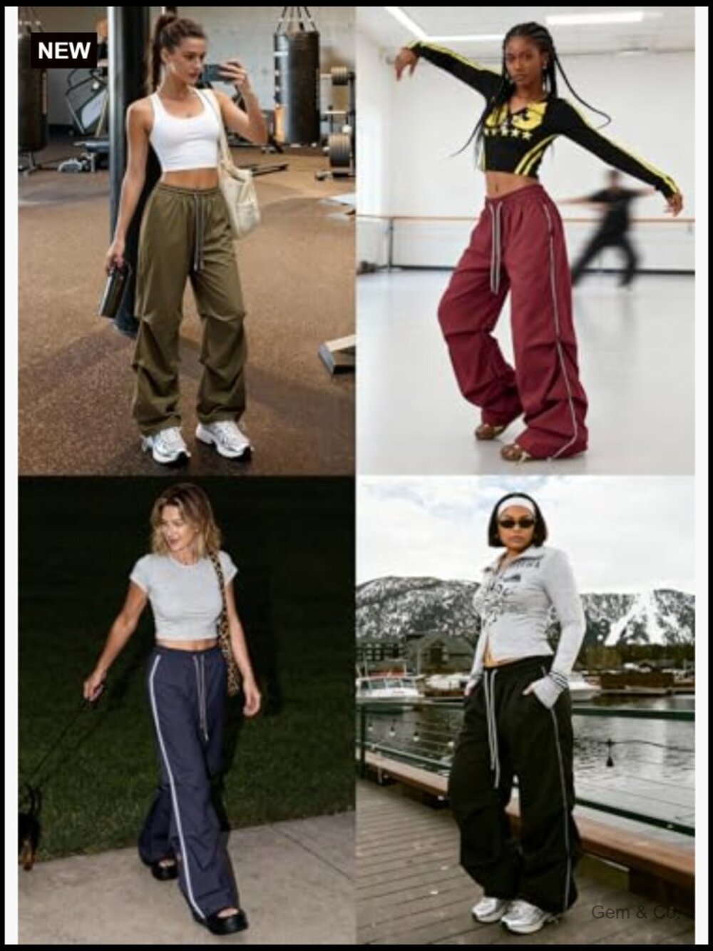 Y2K Baggy Parachute Cargo Pants Wide Leg Track Pants with Drawstring Waist - Picture 3 of 7